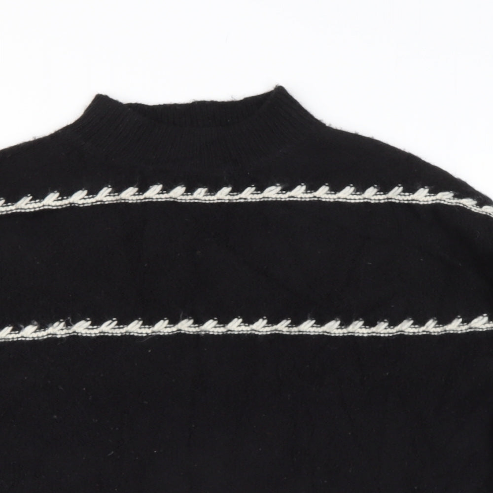Preworn Womens Black High Neck Striped Polyester Pullover Jumper Size M