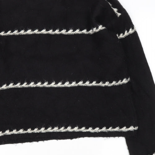 Preworn Womens Black High Neck Striped Polyester Pullover Jumper Size M