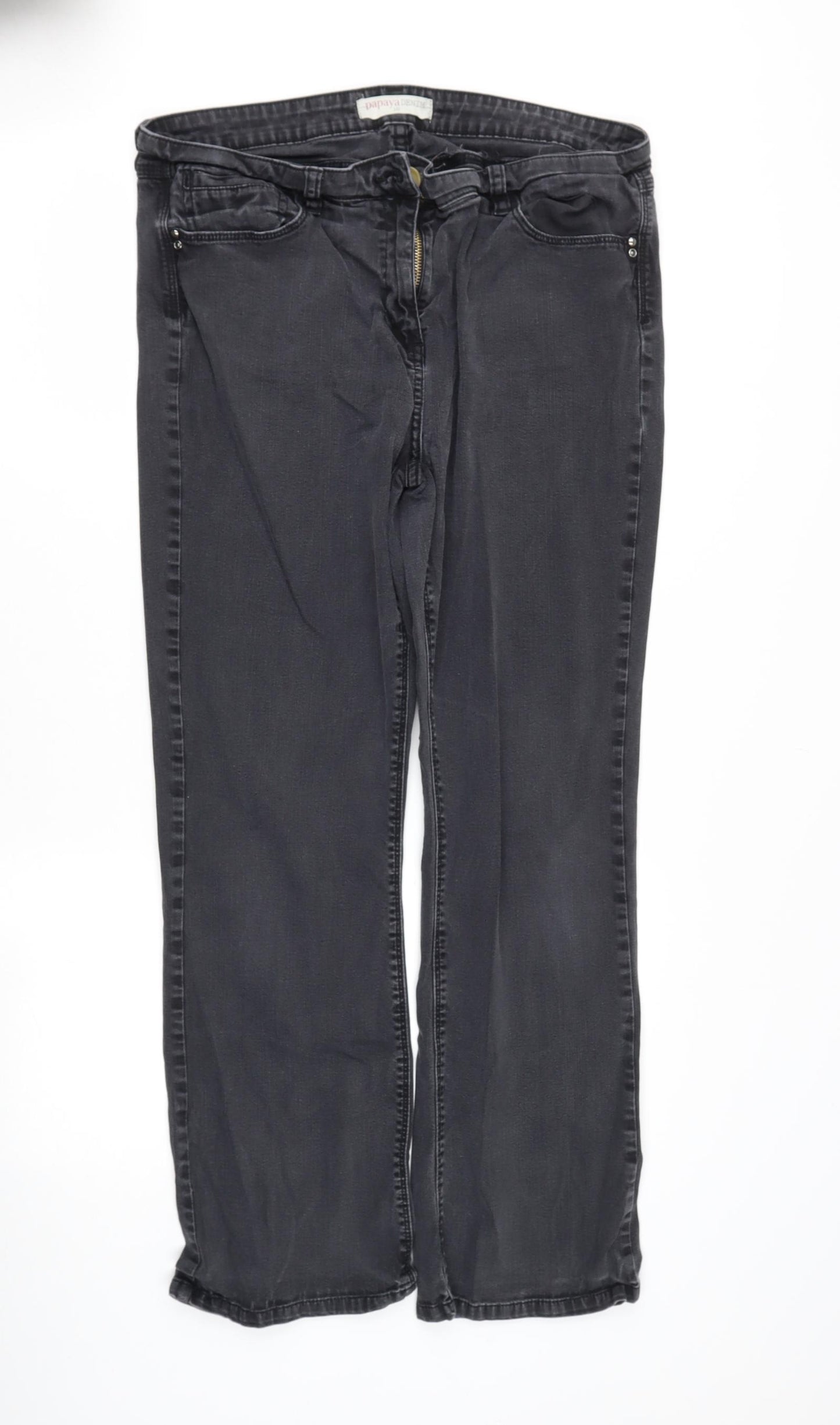 Papya Womens Black  Cotton Straight Jeans Size 16 L27 in Regular