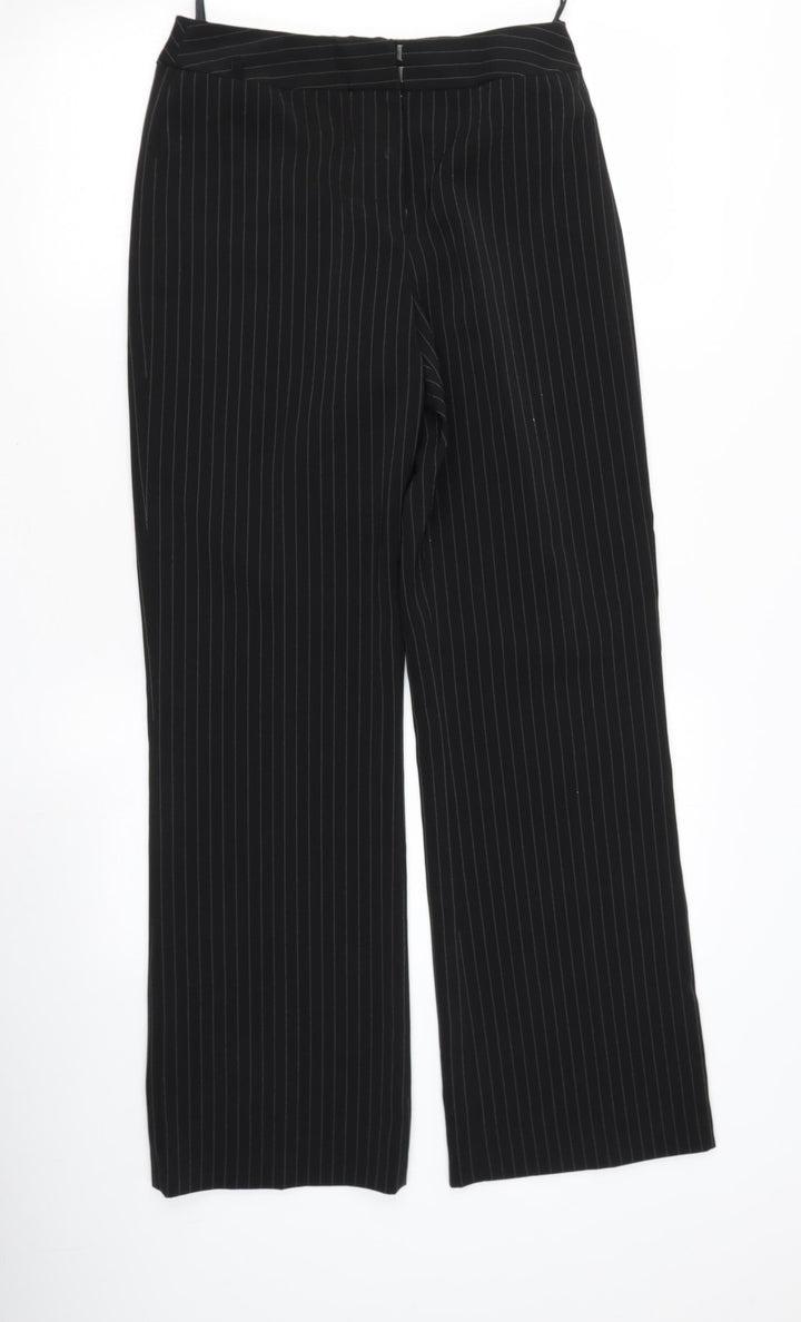 FOR WOMAN Womens Black Striped Polyester Trousers  Size 8 L30 in Regular