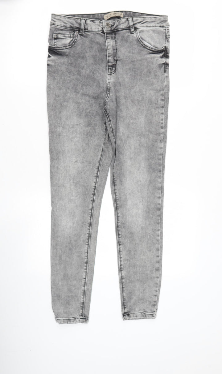 DENIM AND CO Womens Grey Cotton Skinny Jeans Size 14 L28 in Regular