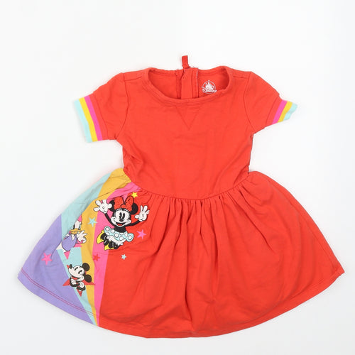 Disney Girls Red Geometric Cotton Tutu Dress  Size 2 Years  Round Neck Zip - Minnie Mosue