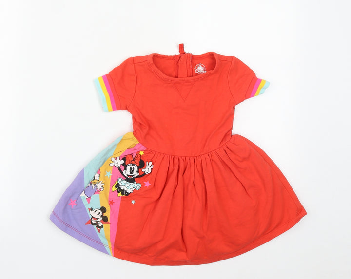 Disney Girls Red Geometric Cotton Tutu Dress  Size 2 Years  Round Neck Zip - Minnie Mosue