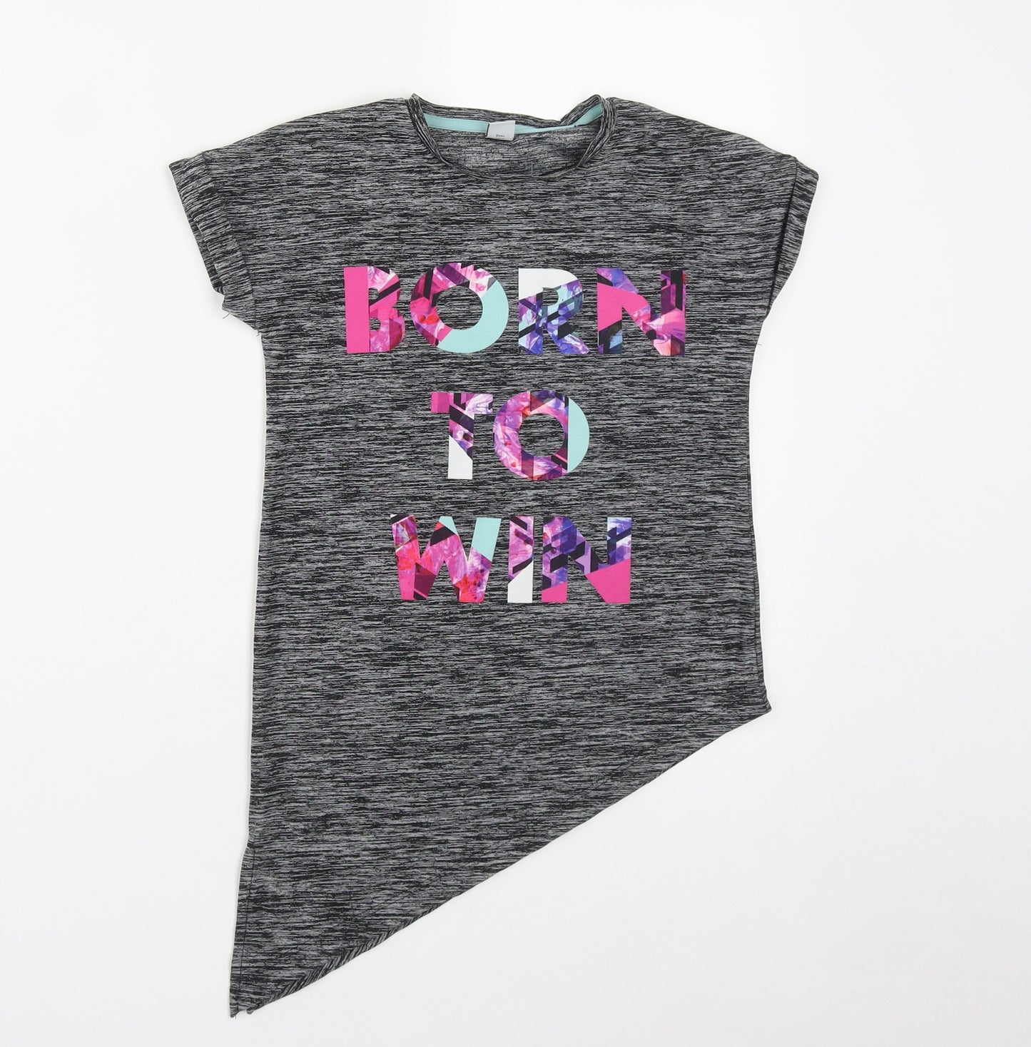 TU Girls Grey  Polyester Basic T-Shirt Size 8 Years Round Neck  - Born To Win