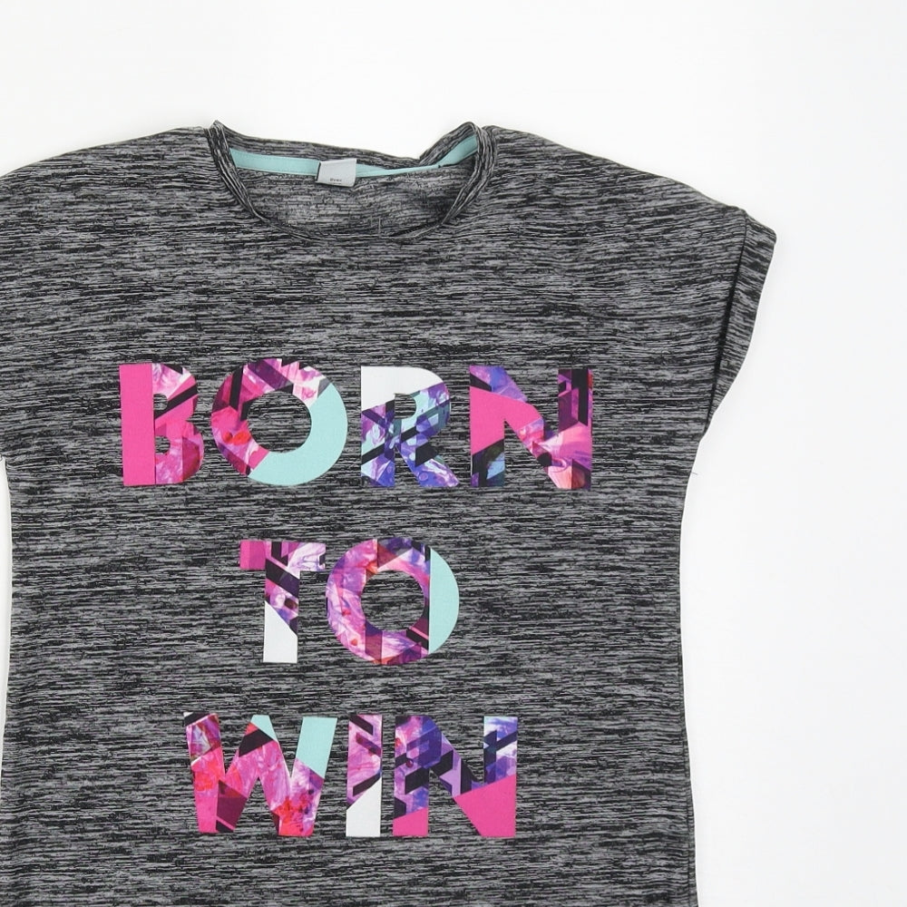 TU Girls Grey  Polyester Basic T-Shirt Size 8 Years Round Neck  - Born To Win
