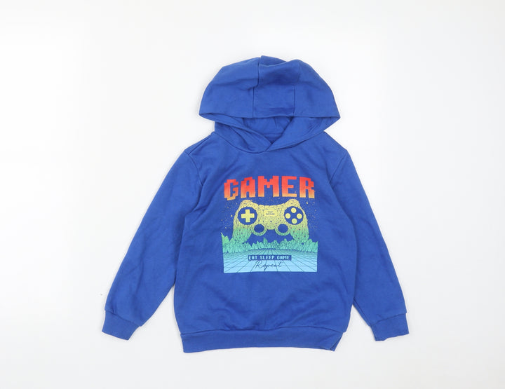 Dunnes Stores Boys Blue Cotton Pullover Hoodie Size 5-6 Years - Gamer