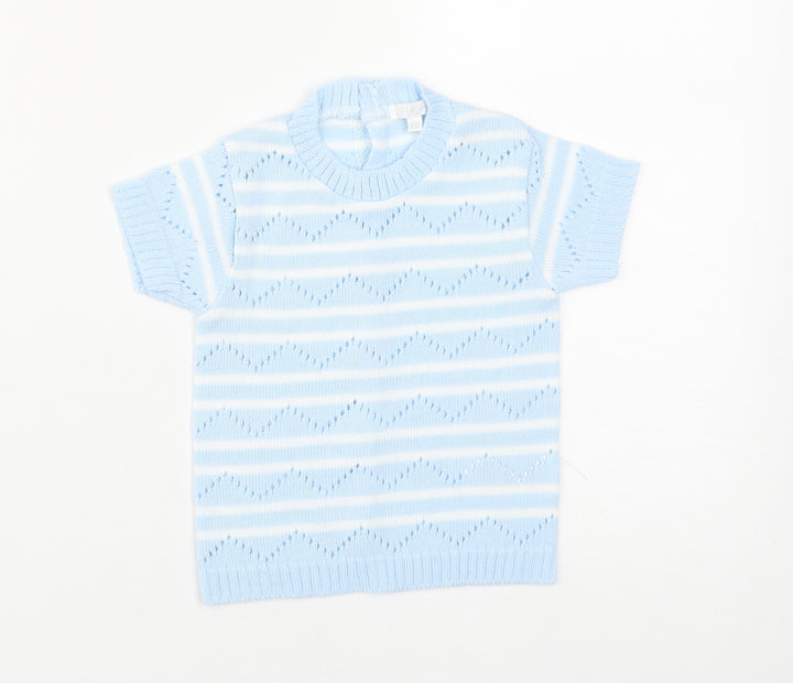 Zip Zap Baby Blue Striped Acrylic Pullover Jumper Size 9-12 Months Button