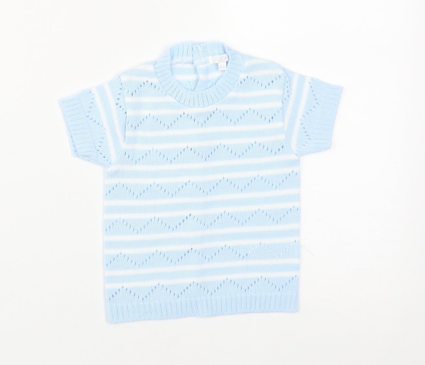 Zip Zap Baby Blue Striped Acrylic Pullover Jumper Size 9-12 Months  Button
