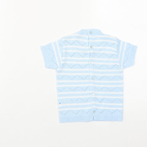 Zip Zap Baby Blue Striped Acrylic Pullover Jumper Size 9-12 Months  Button