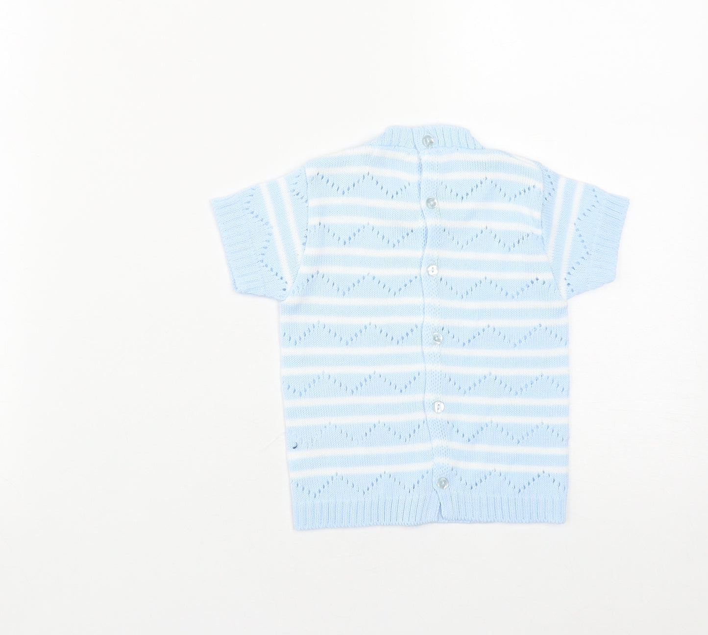 Zip Zap Baby Blue Striped Acrylic Pullover Jumper Size 9-12 Months  Button