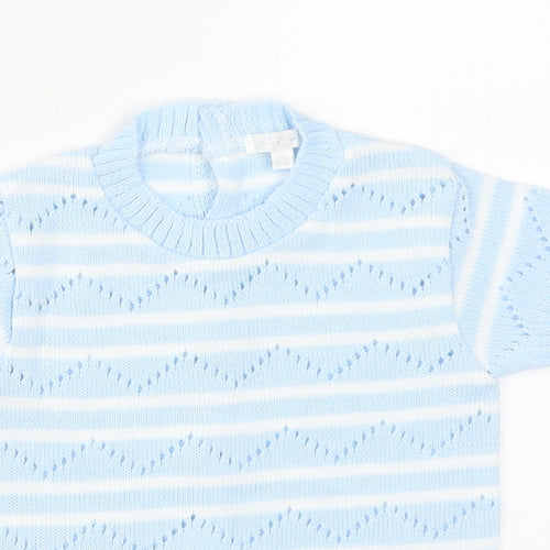 Zip Zap Baby Blue Striped Acrylic Pullover Jumper Size 9-12 Months  Button