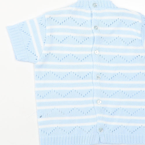 Zip Zap Baby Blue Striped Acrylic Pullover Jumper Size 9-12 Months  Button