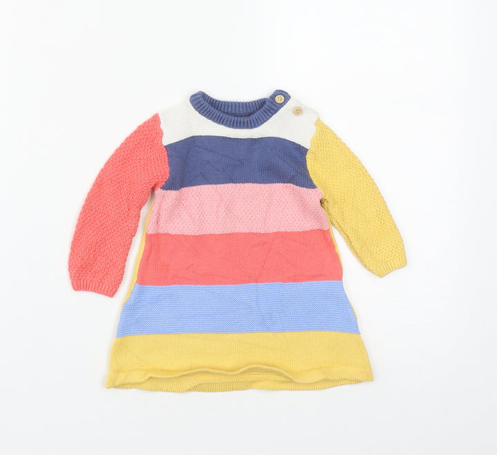 Nutmeg Girls Multicoloured Striped Cotton A-Line Size 3-6 Months Round Neck Button