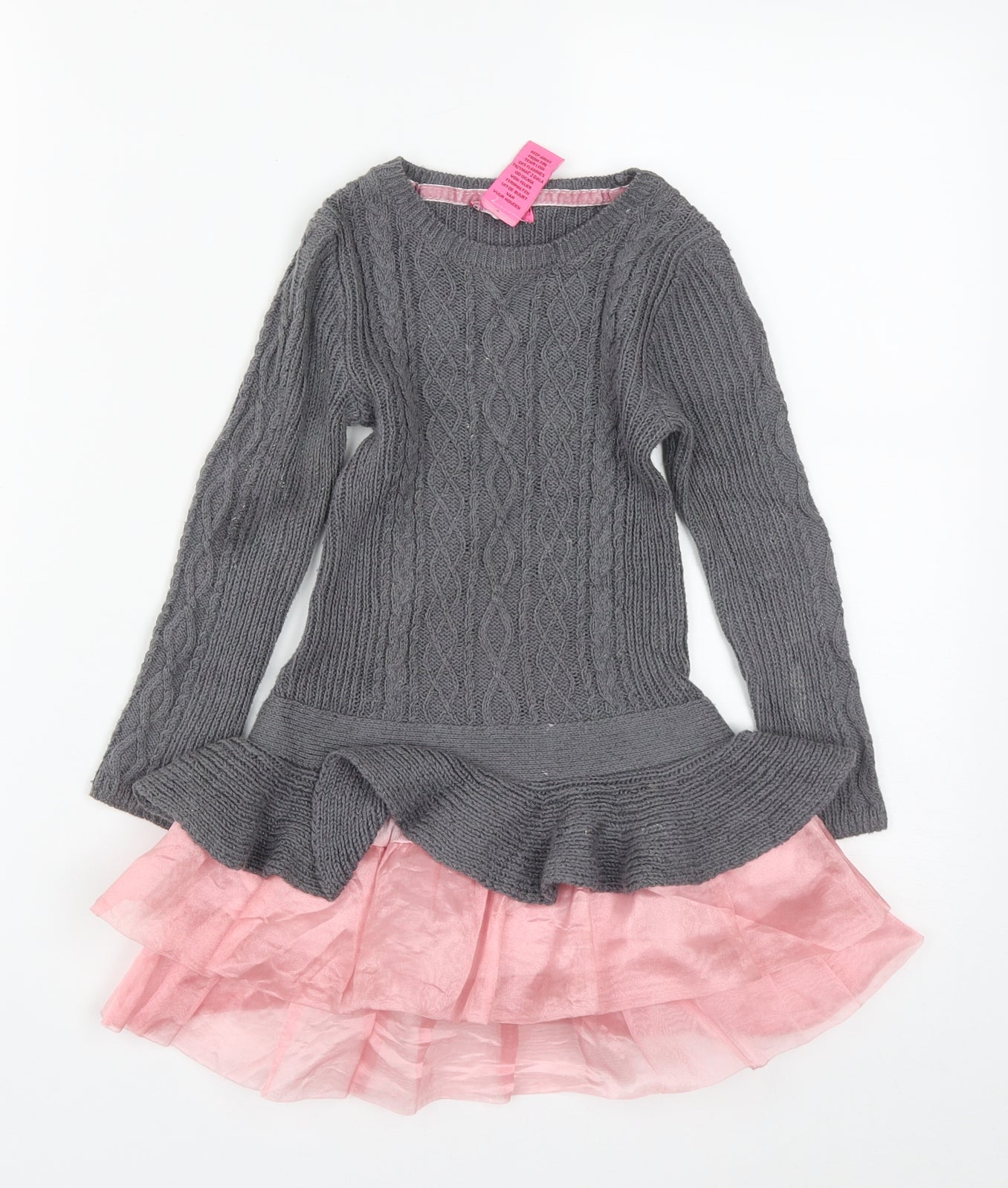 ISSAC MIZRAH Girls Grey  Cotton Tutu Dress  Size 3-4 Years  Round Neck