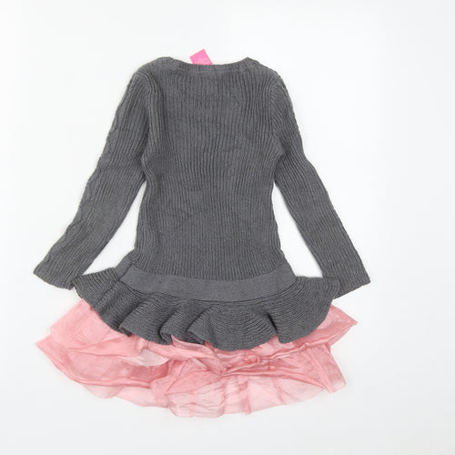 ISSAC MIZRAH Girls Grey  Cotton Tutu Dress  Size 3-4 Years  Round Neck