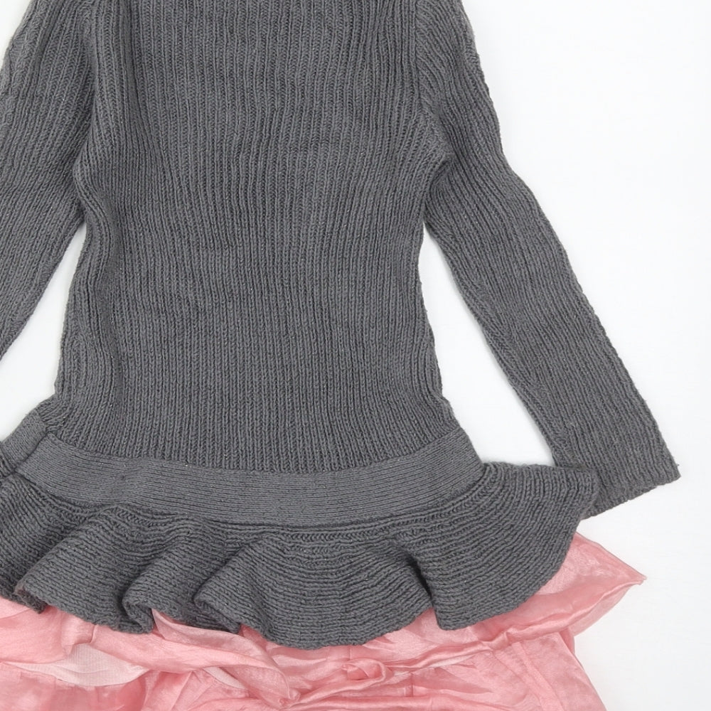 ISSAC MIZRAH Girls Grey  Cotton Tutu Dress  Size 3-4 Years  Round Neck