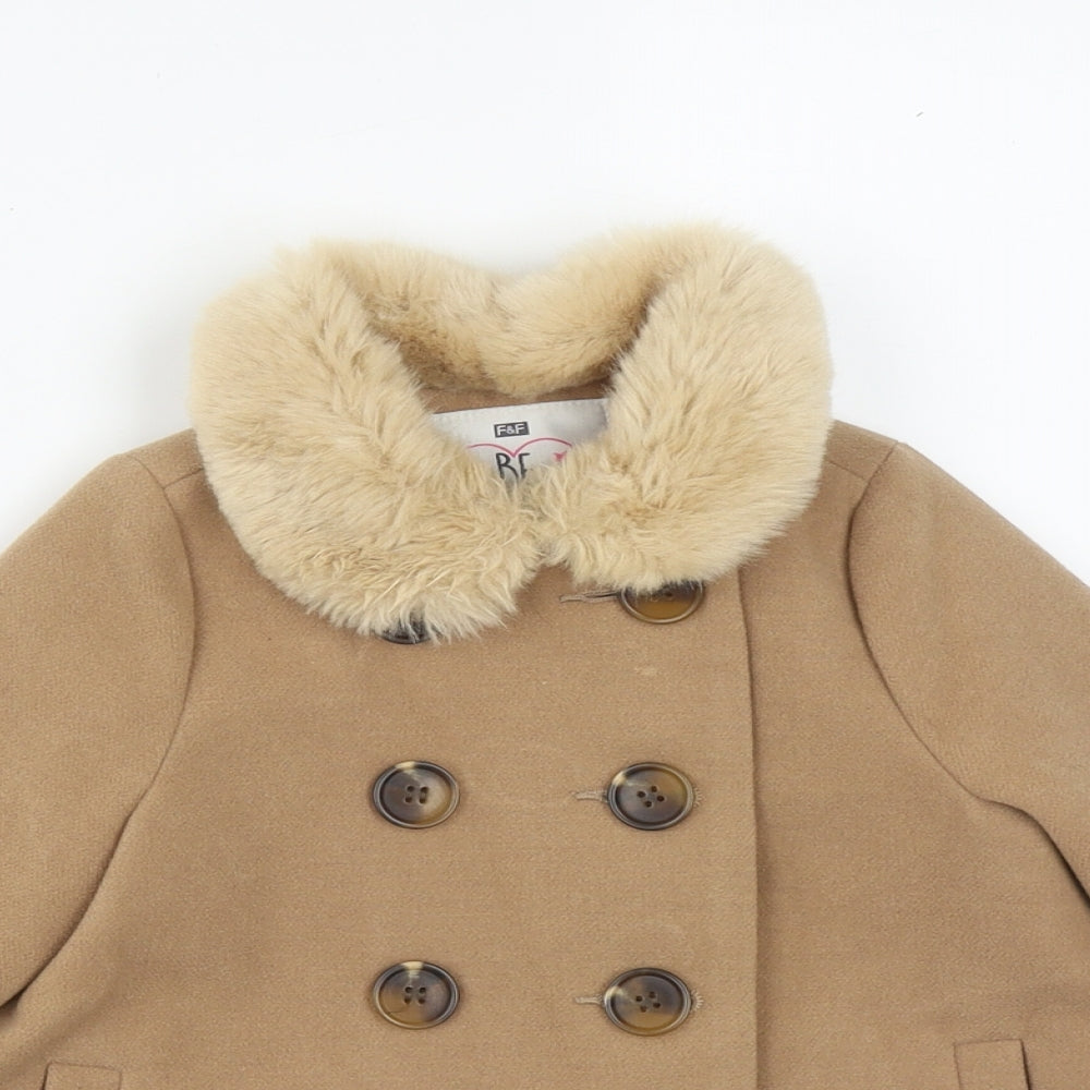 F&F Girls Brown   Pea Coat Coat Size 12-18 Months   Button