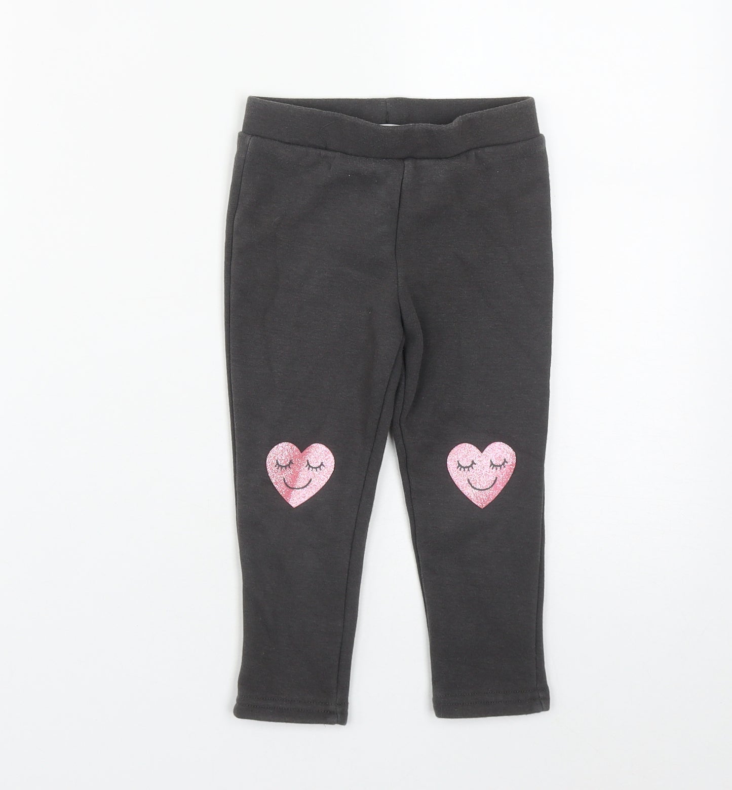 Primark Girls Grey  Polyester Jogger Trousers Size 2-3 Years  Regular  - Heart Print