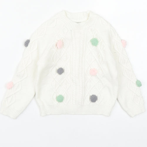 Primark Girls White Round Neck  Viscose Pullover Jumper Size 3-4 Years