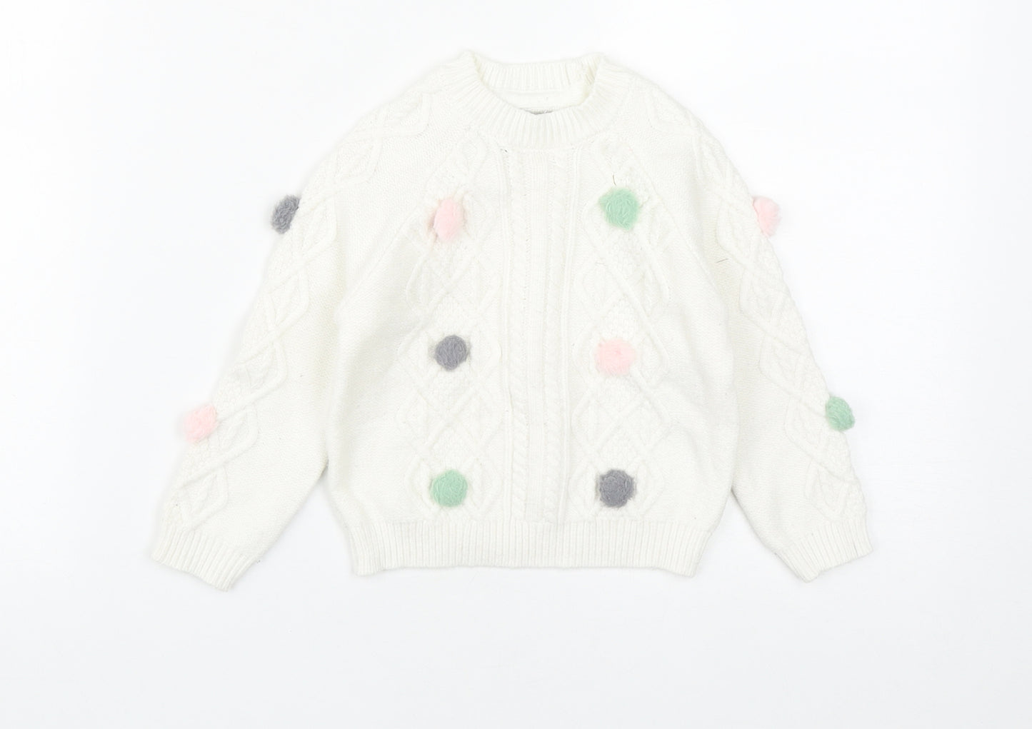 Primark Girls White Round Neck  Viscose Pullover Jumper Size 3-4 Years