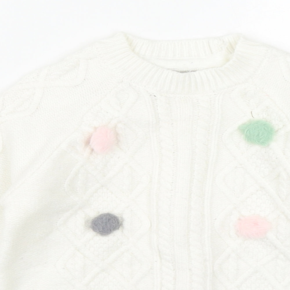 Primark Girls White Round Neck  Viscose Pullover Jumper Size 3-4 Years