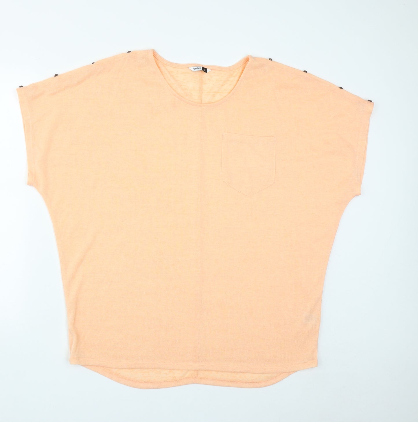 Pep&Co Womens Orange  Polyester Basic T-Shirt Size L Round Neck