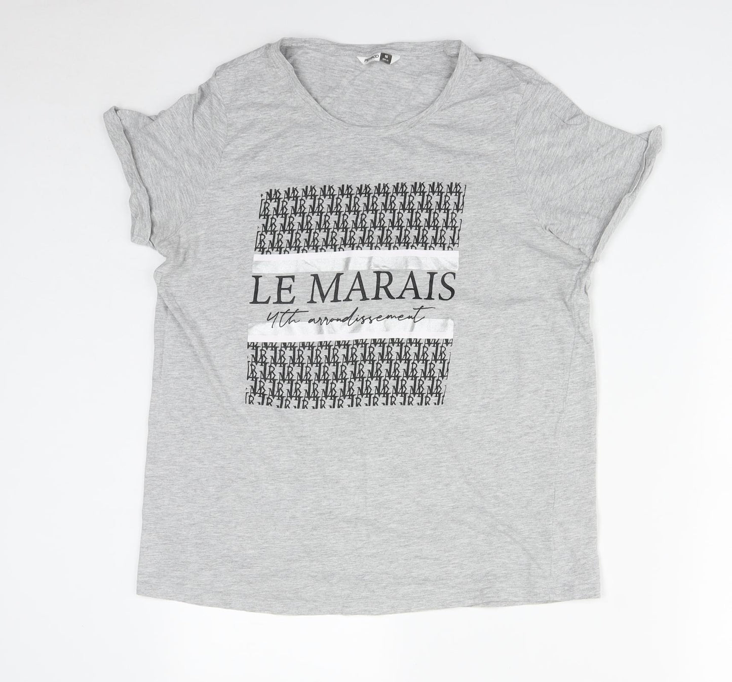 Pep&Co Womens Grey  Cotton Basic T-Shirt Size 16 Round Neck - Le Marais