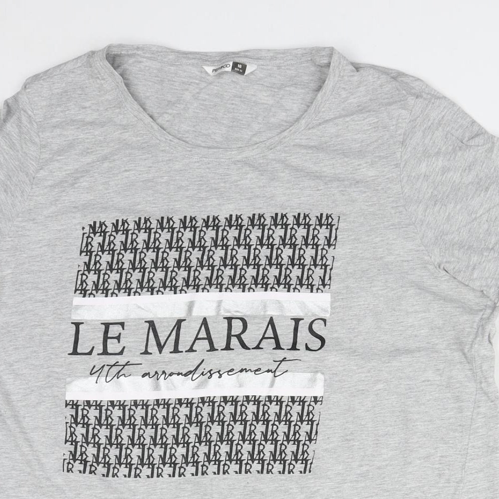 Pep&Co Womens Grey  Cotton Basic T-Shirt Size 16 Round Neck - Le Marais