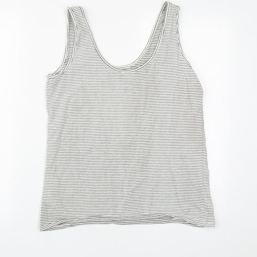 F&F Womens White Striped Cotton Basic Tank Size 18 Round Neck