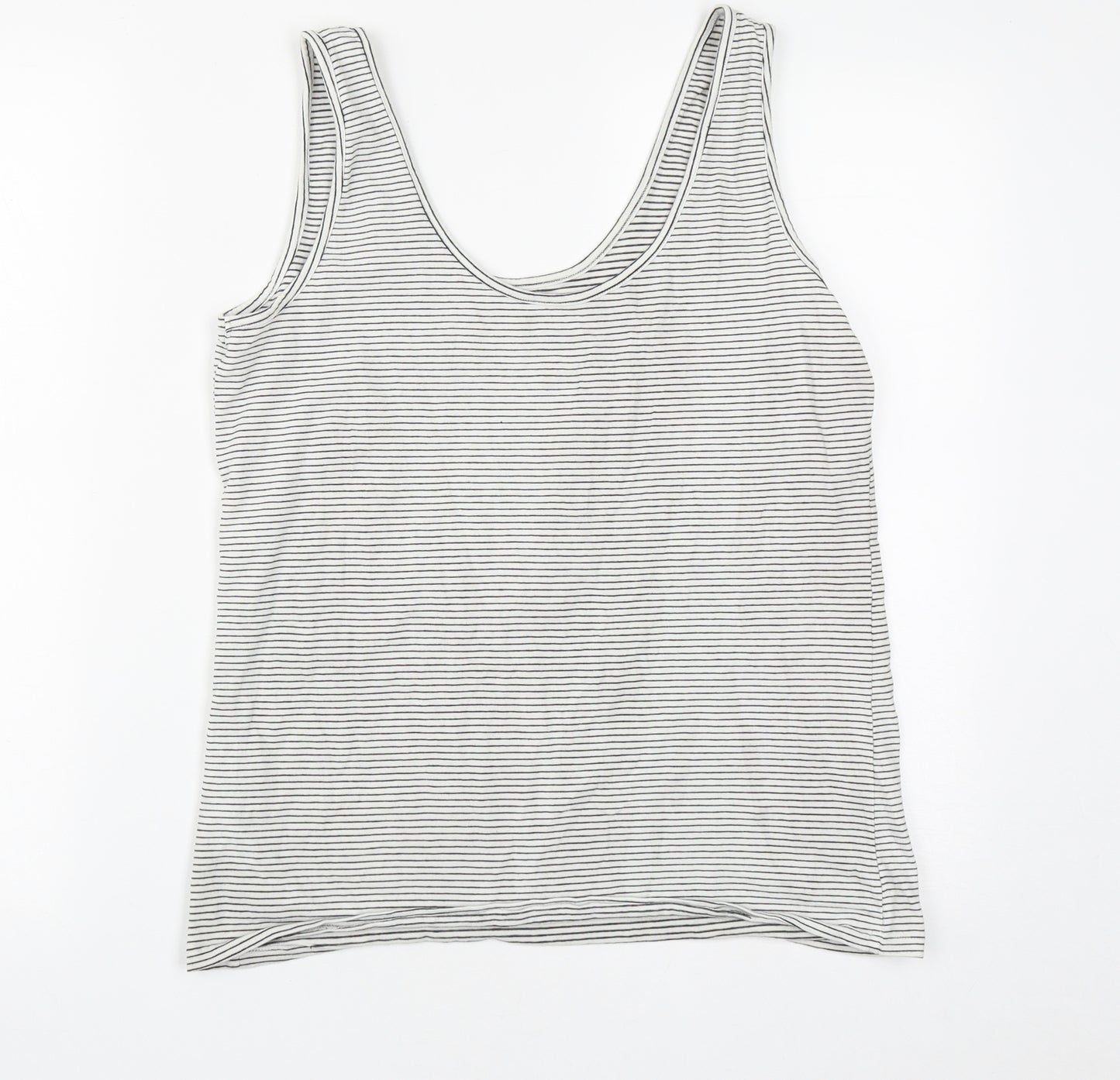 F&F Womens White Striped Cotton Basic Tank Size 18 Round Neck