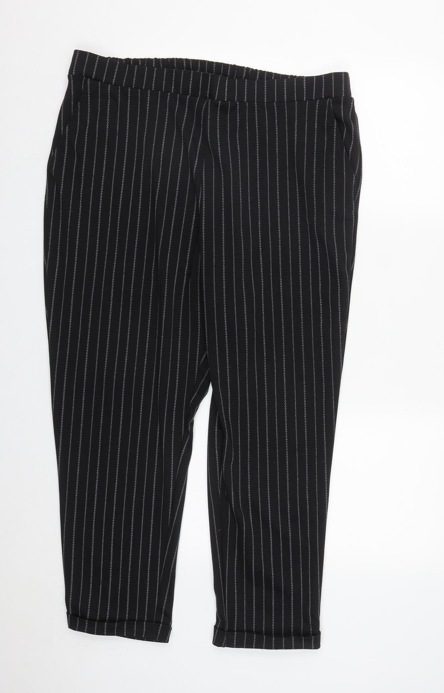 Primark Womens Black Striped Polyester Carrot Trousers Size 20 L27 in Regular