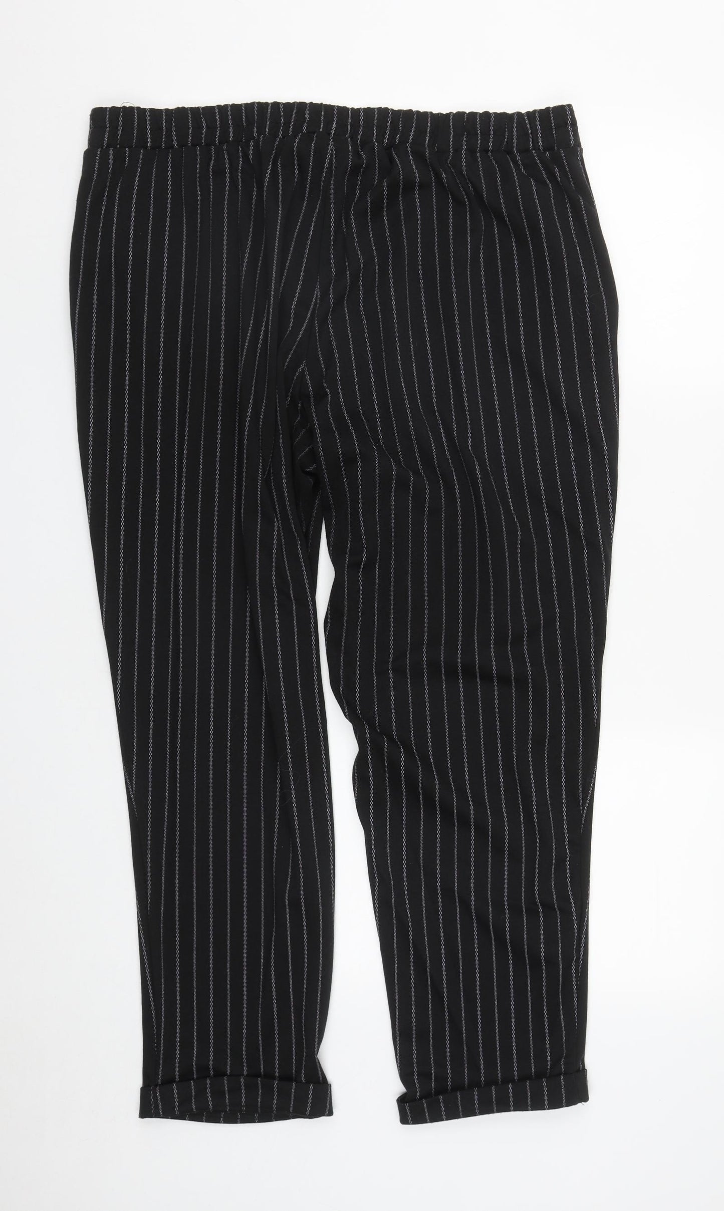 Primark Womens Black Striped Polyester Carrot Trousers Size 20 L27 in Regular