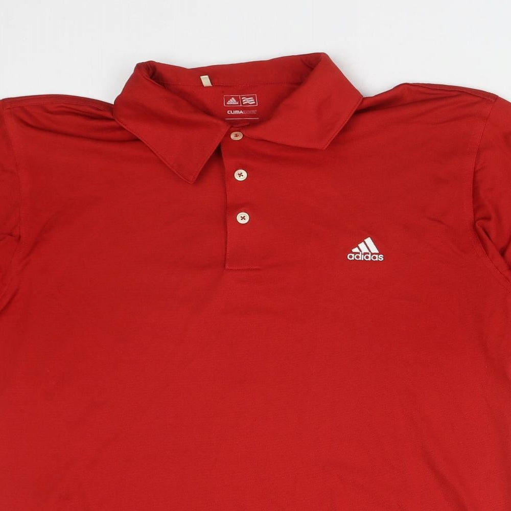 adidas Mens Red  Polyester  Polo Size M Collared Button