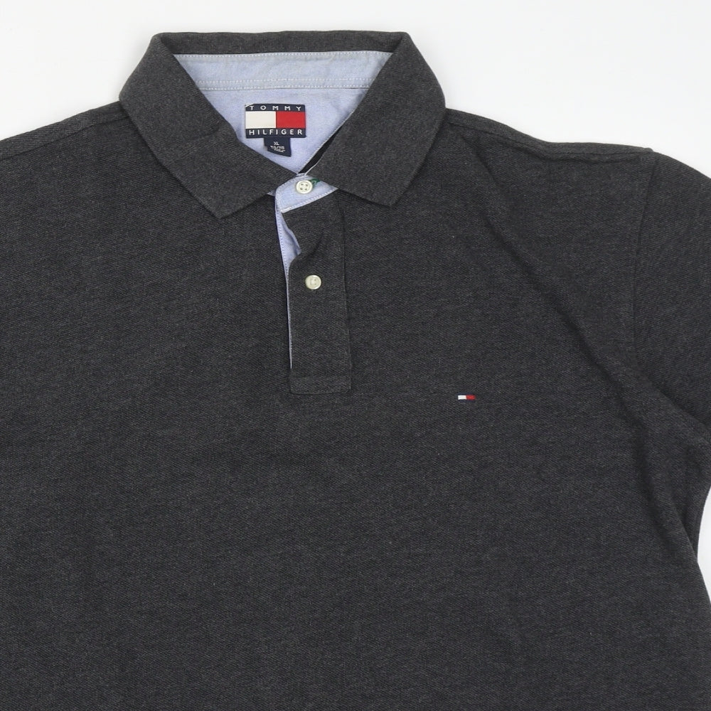 Tommy Hilfiger Mens Grey  Cotton  Polo Size XL Collared Button