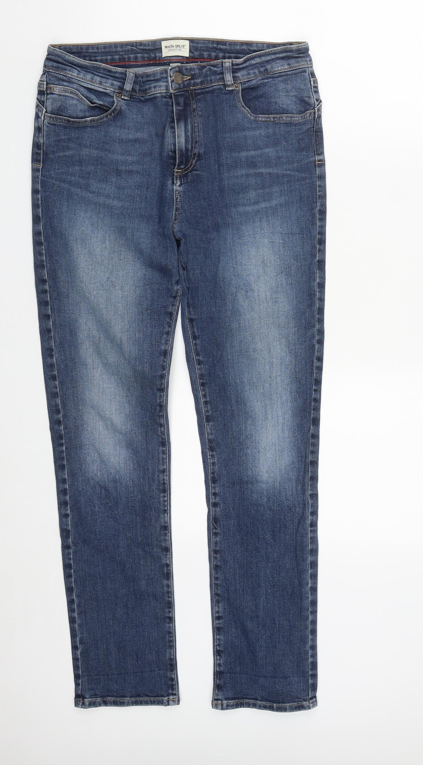 White Stuff Womens Blue  Cotton Straight Jeans Size 14 L29 in Regular Zip