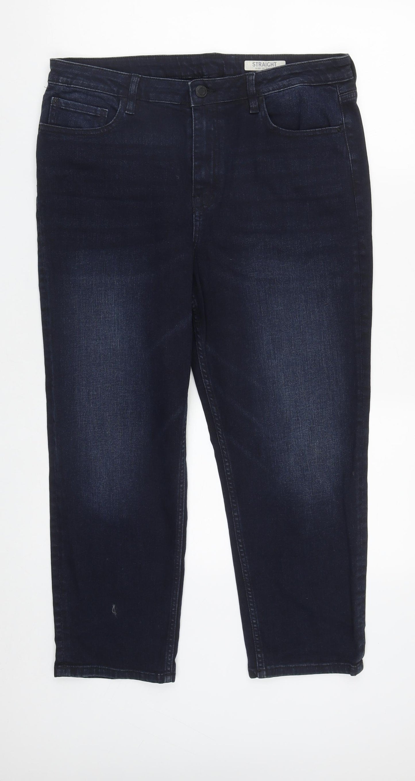 Marks and Spencer Womens Blue  Cotton Straight Jeans Size 16 L26 in Regular Zip