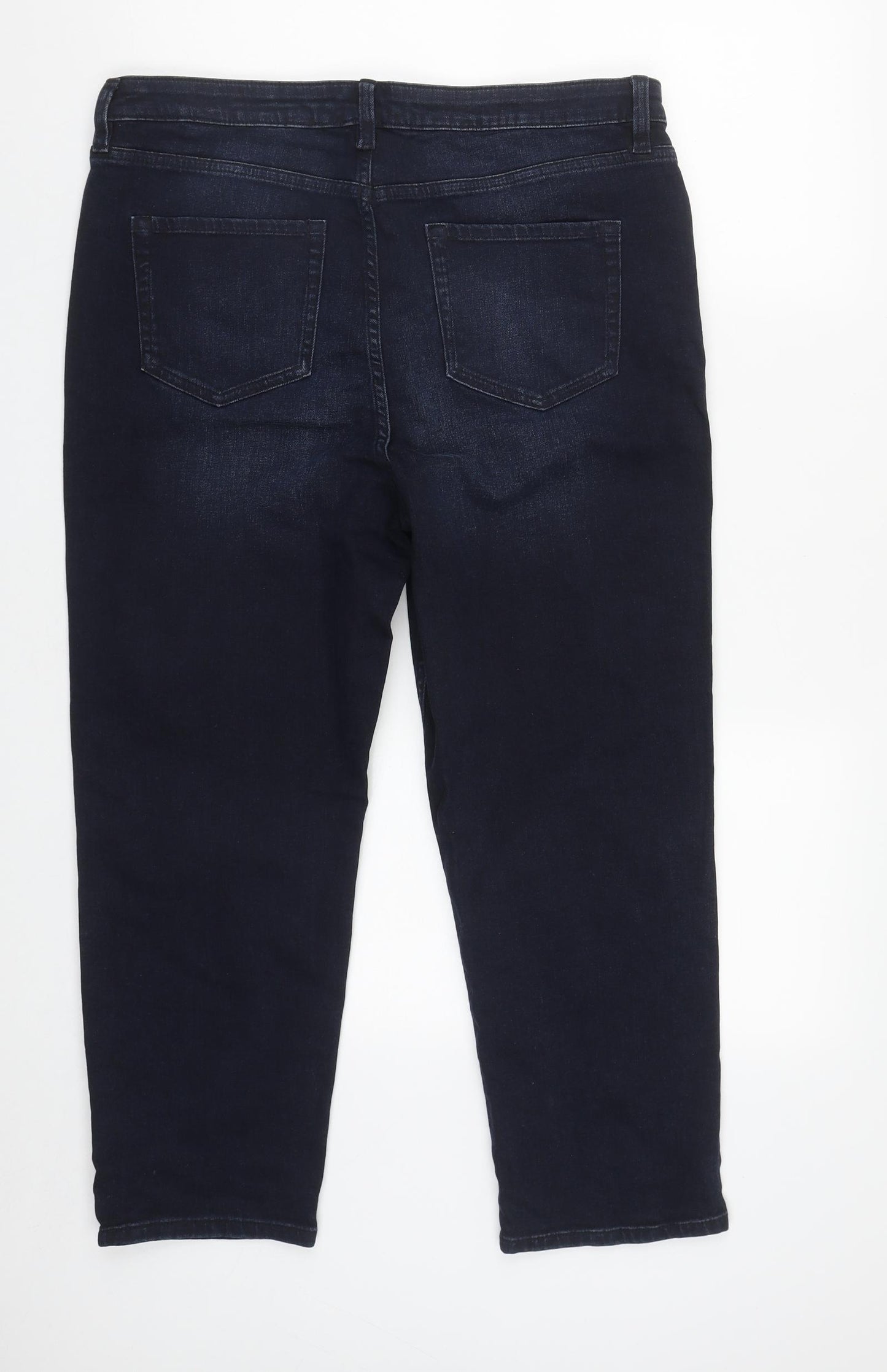 Marks and Spencer Womens Blue  Cotton Straight Jeans Size 16 L26 in Regular Zip