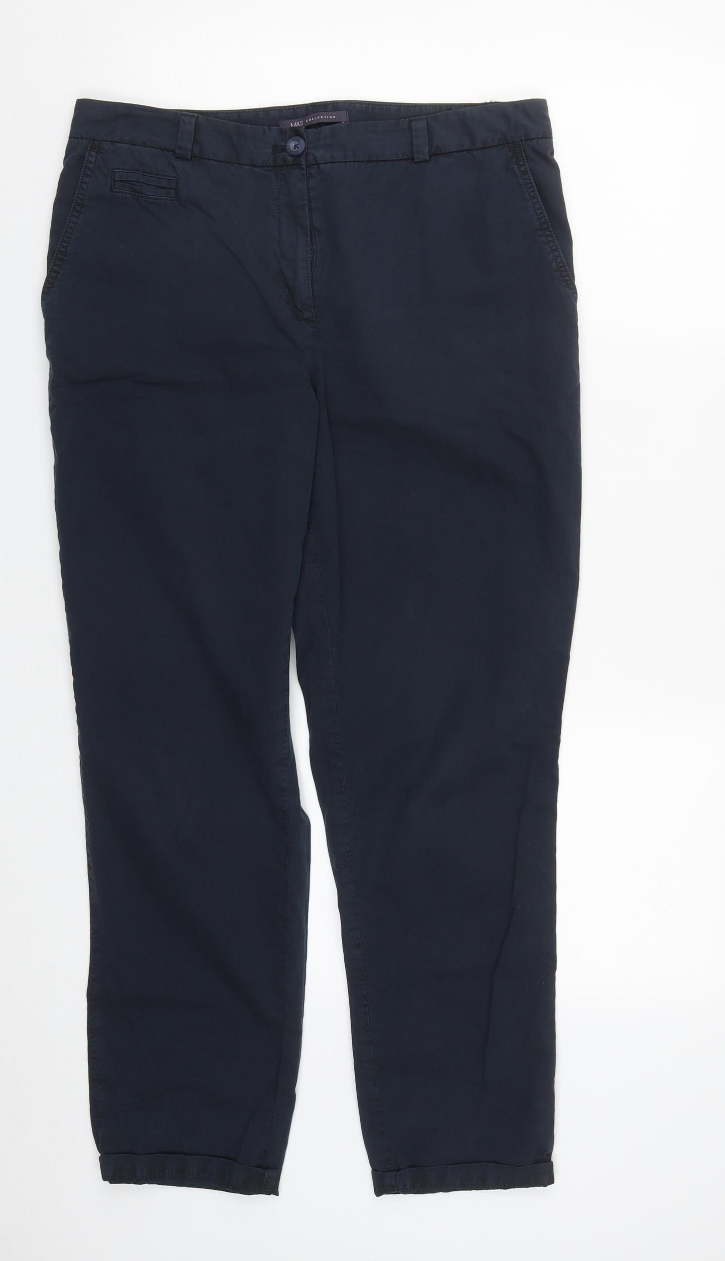 Marks and Spencer Womens Blue  Cotton Carrot Trousers Size 12 L30 in Regular Zip