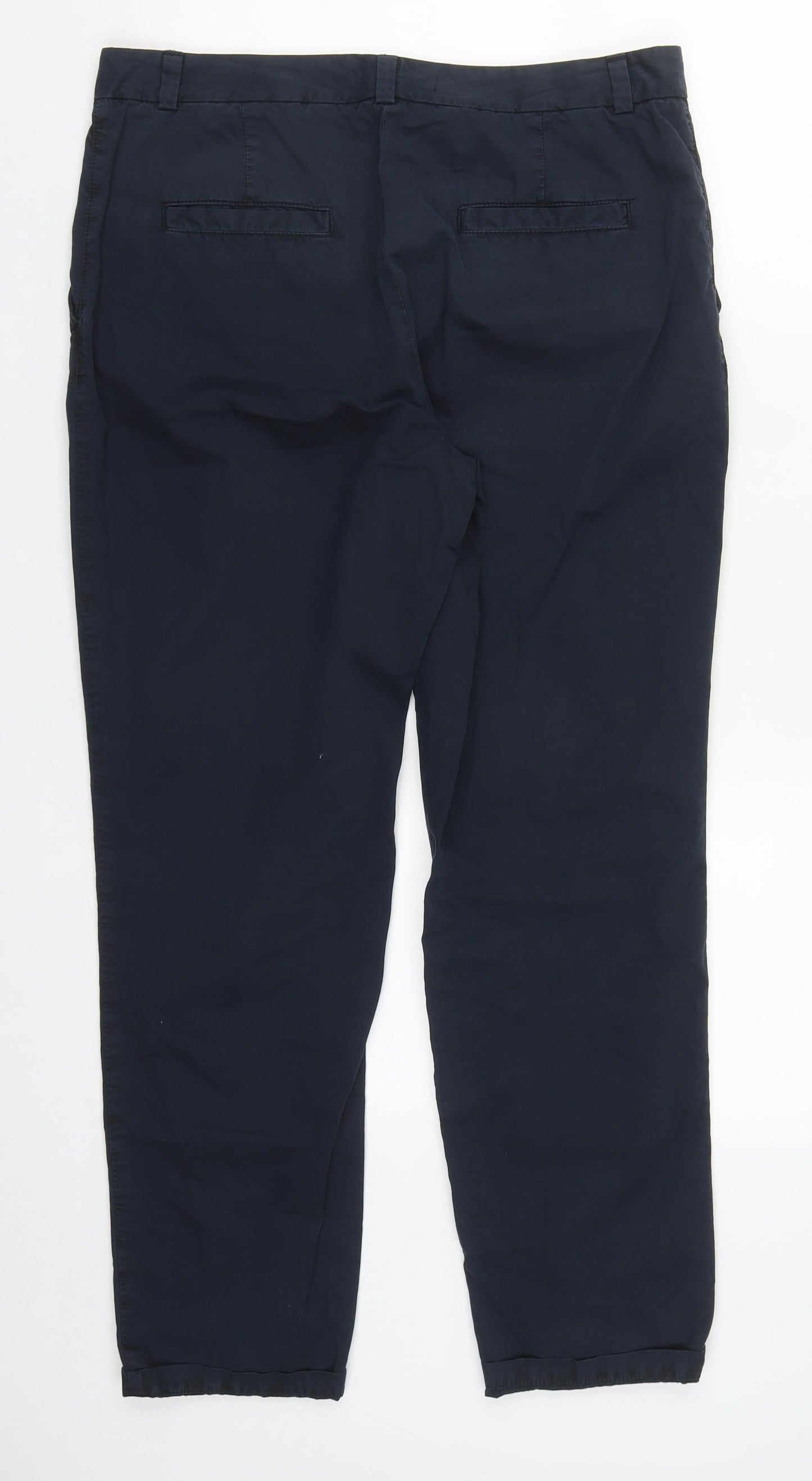 Marks and Spencer Womens Blue  Cotton Carrot Trousers Size 12 L30 in Regular Zip