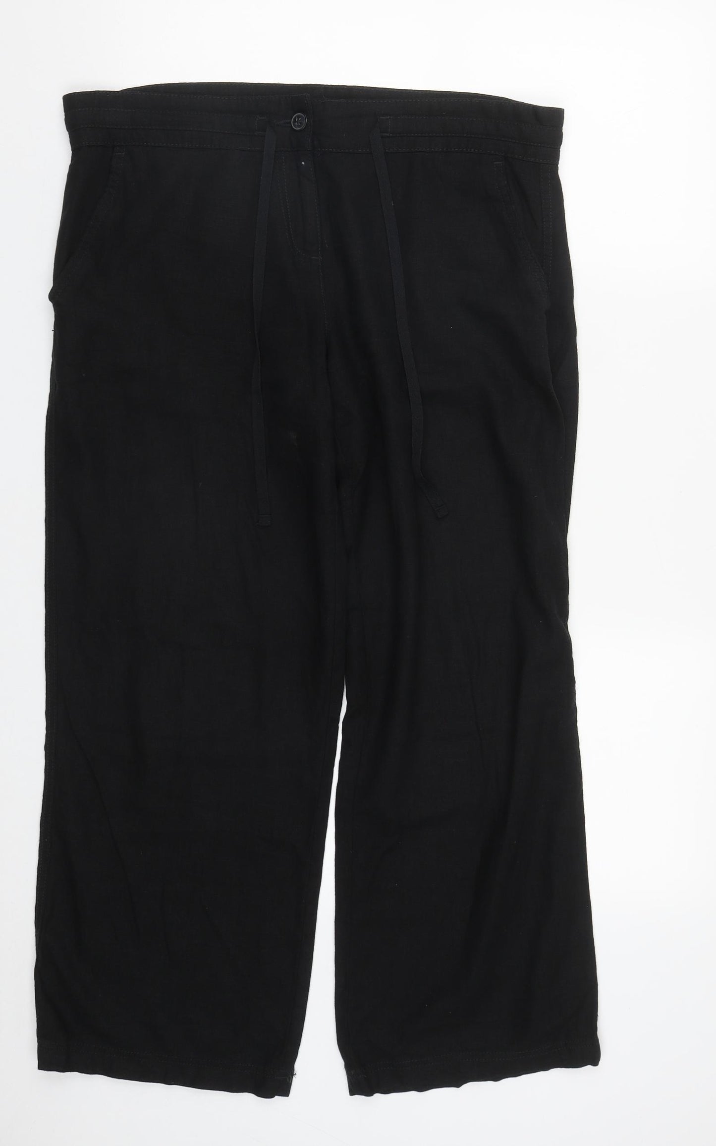 NEXT Womens Black  Linen Trousers  Size 14 L26 in Regular Zip