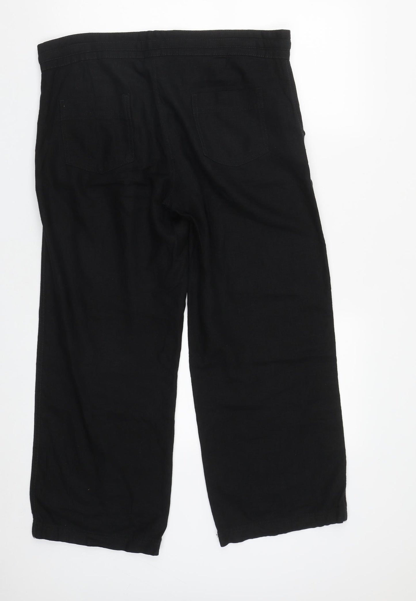 NEXT Womens Black  Linen Trousers  Size 14 L26 in Regular Zip