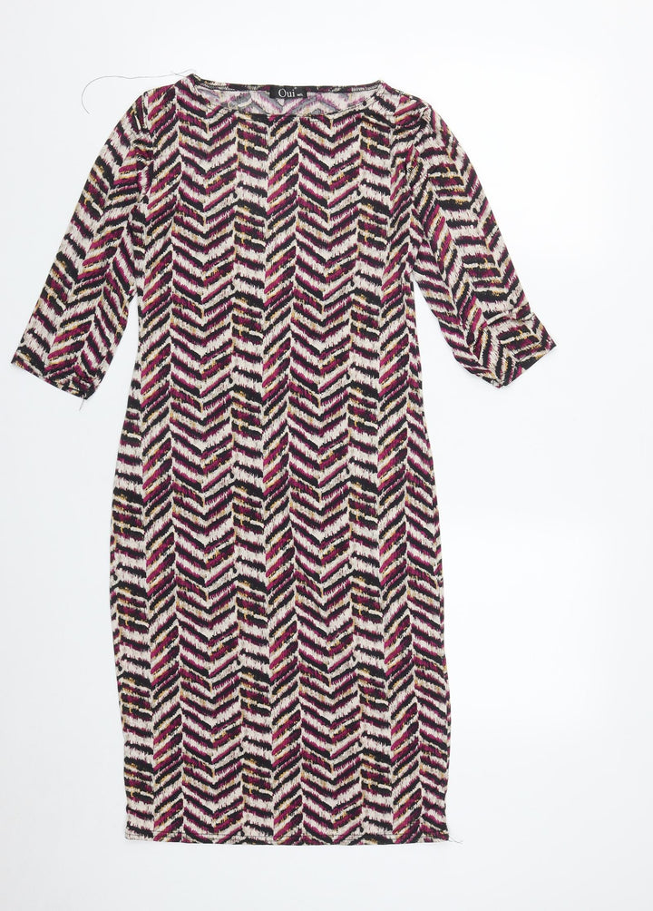 Oui Womens Multicoloured Geometric Polyester Bodycon Size M Round Neck