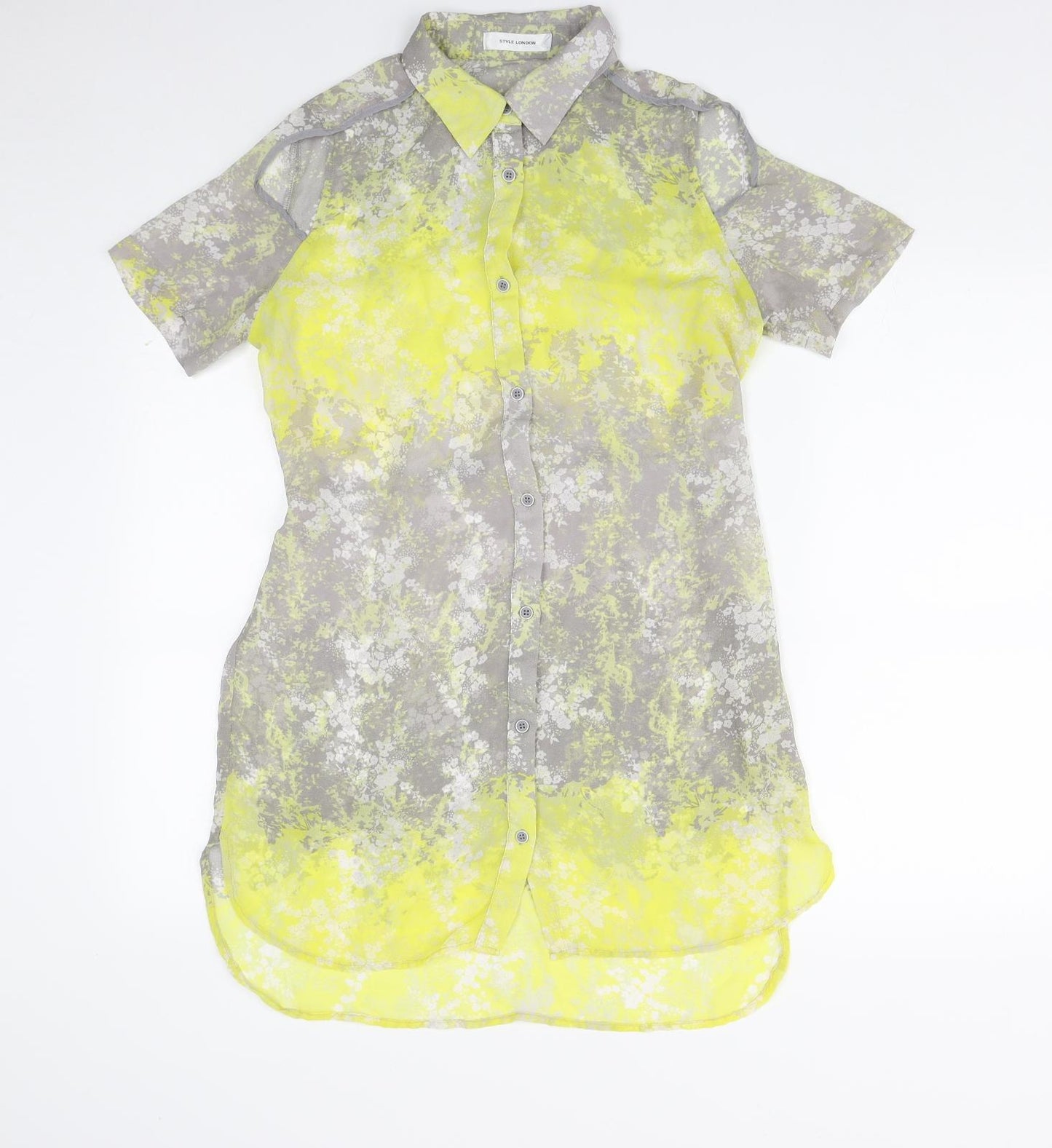 Style London Womens Multicoloured Geometric Polyester Basic Button-Up Size S Collared