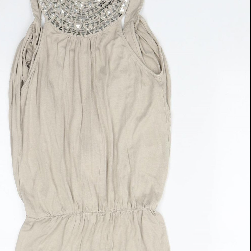 New Look Womens Beige  Viscose Fit & Flare  Size 8  Round Neck