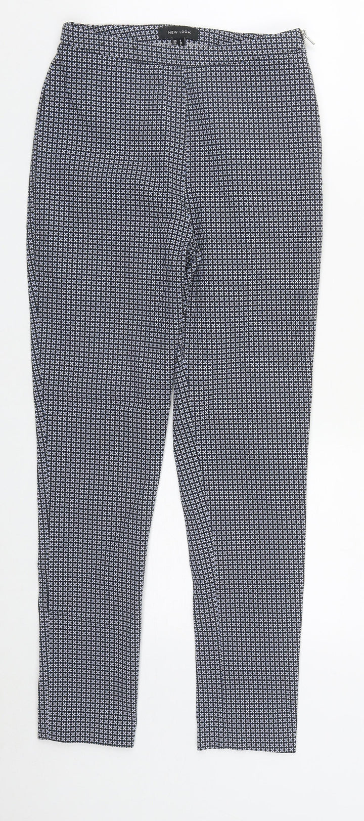 New Look Womens Blue Geometric Viscose Trousers Size 8 L26 in Regular Zip