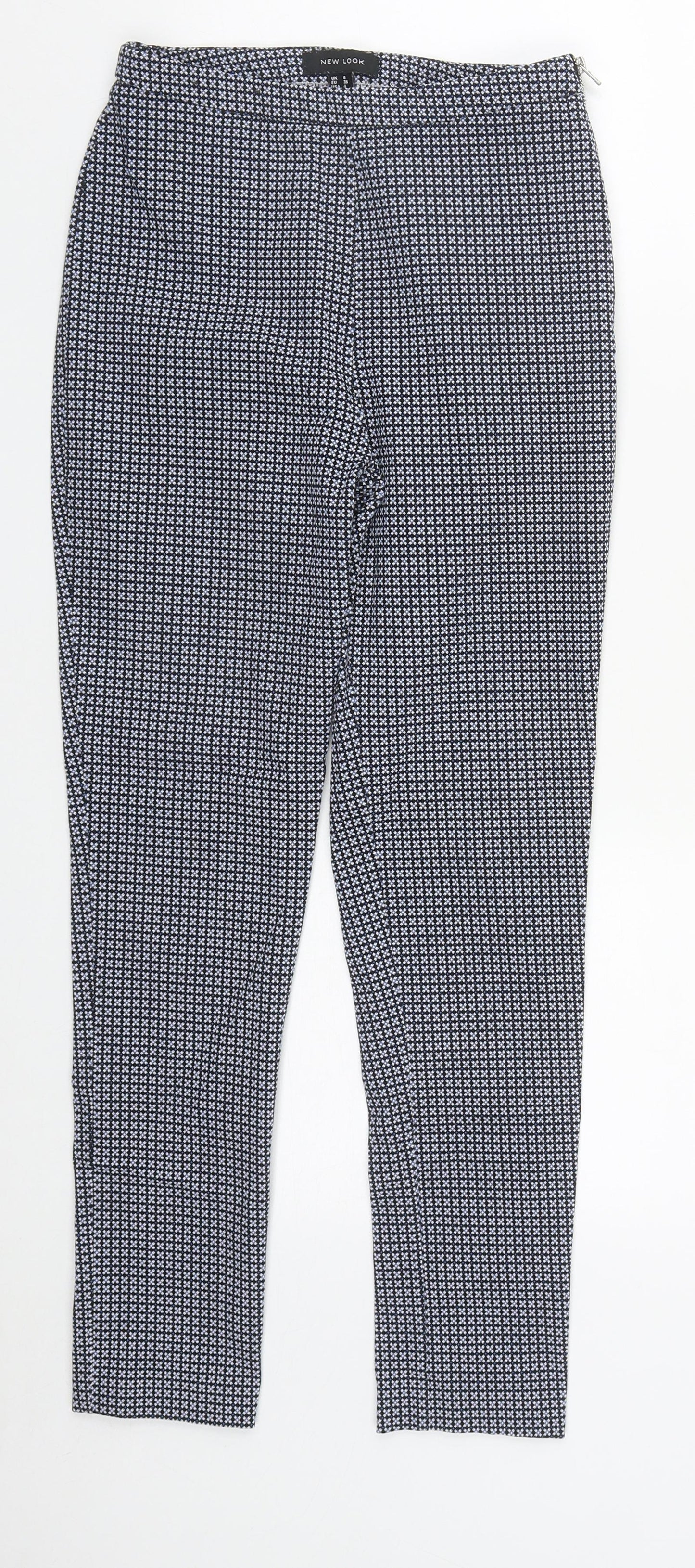 New Look Womens Blue Geometric Viscose Trousers  Size 8 L26 in Regular Zip