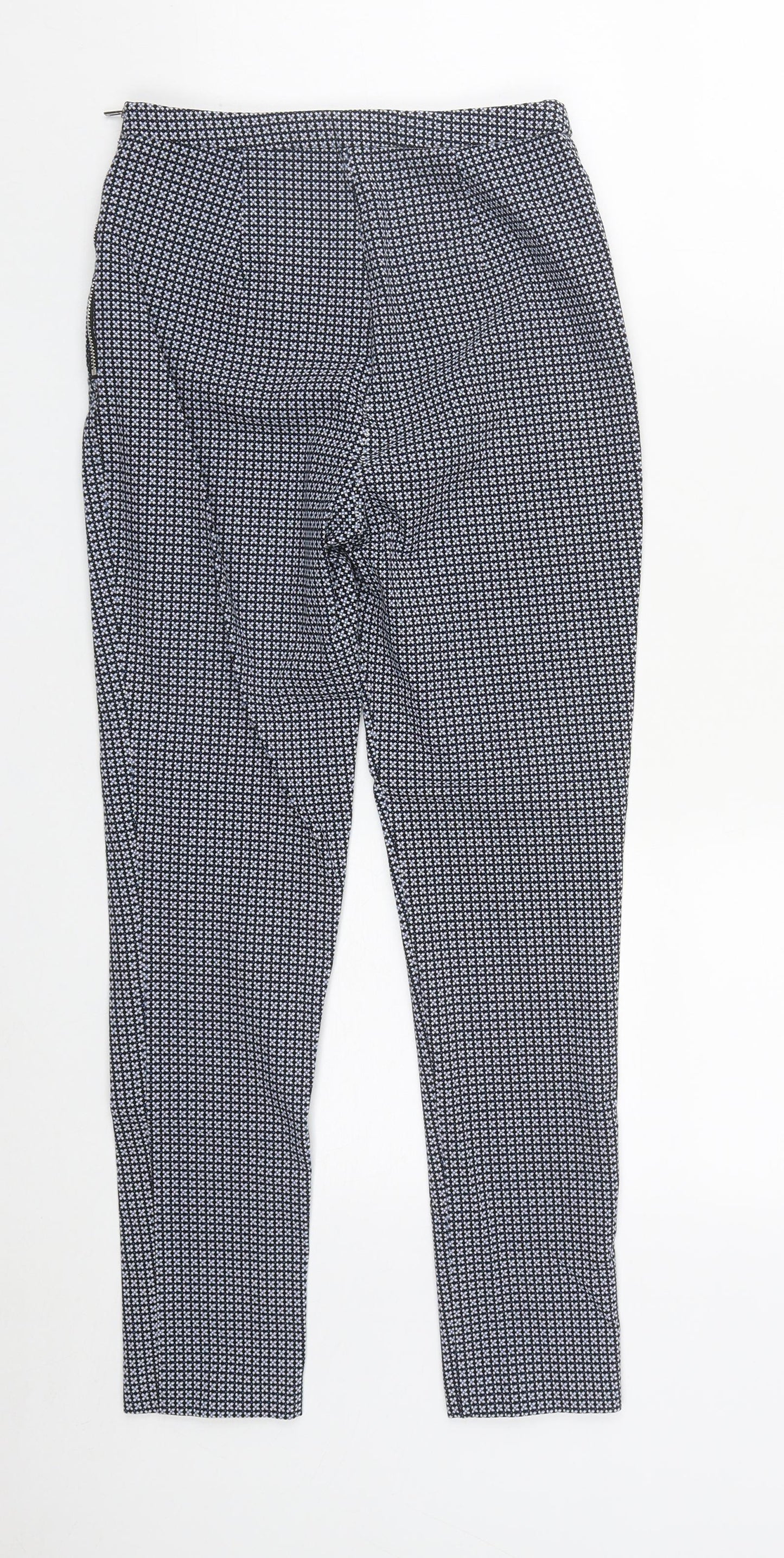 New Look Womens Blue Geometric Viscose Trousers  Size 8 L26 in Regular Zip