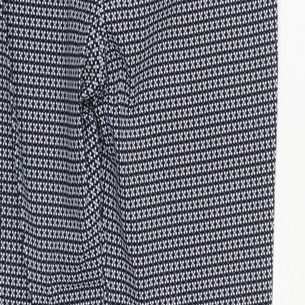 New Look Womens Blue Geometric Viscose Trousers  Size 8 L26 in Regular Zip