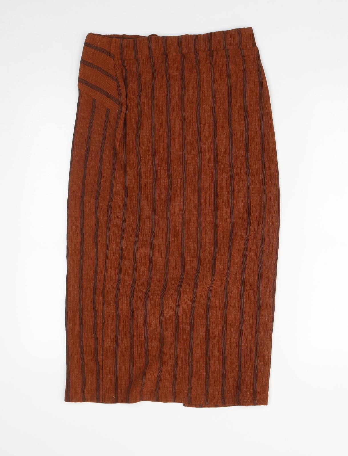 H&M Womens Brown Striped Polyester A-Line Skirt Size M