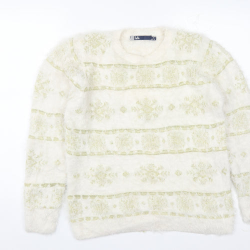 EWM Womens White Round Neck  Nylon Pullover Jumper Size M